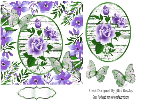 Pretty purple roses with topper and butterflies 5x5