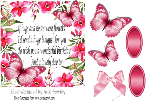 Pretty pink floral frame with butterflies and sentiment 5x5