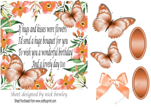 Pretty peach floral frame with butterflies and sentiment 5x5