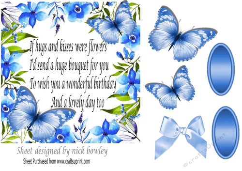 Pretty blue floral frame with butterflies and sentiment 5x5