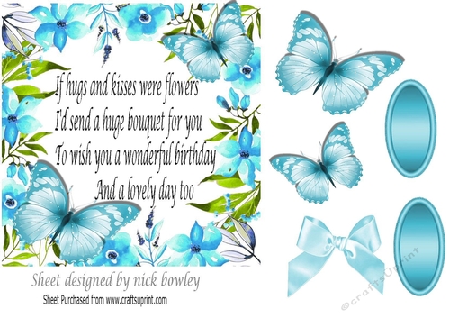 Pretty turq floral frame with butterflies and sentiment 5x5