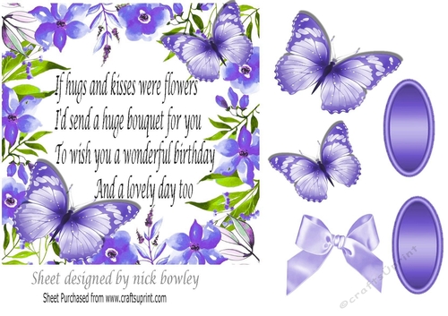 Pretty purple floral frame with butterflies and sentiment 5x5