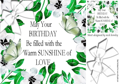 White flowers with bow frame and birthday sentiment 8x8