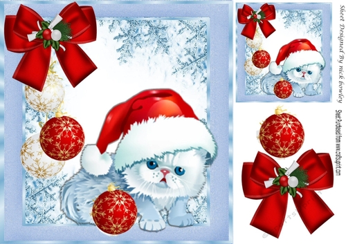 Cute kitty in santa hat with xmas baubles 8x8