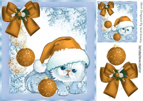 Cute kitty in santa hat with xmas baubles 8x8 (gold)
