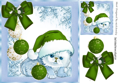 Cute kitty in santa hat with xmas baubles 8x8(green)