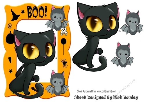 Black Cat with yellow eyes, with bats A5