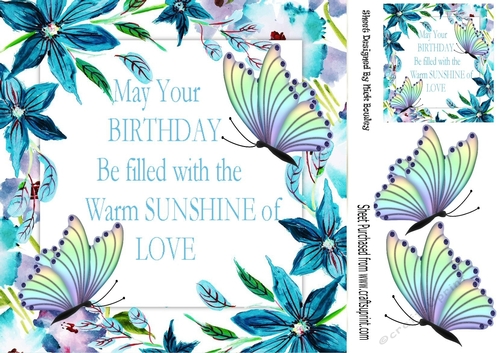 Pretty blue flower and rainbow butterfly frame with sentiment 8x8
