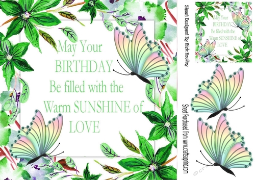 Pretty green flower and rainbow butterfly frame with sentiment 8x8