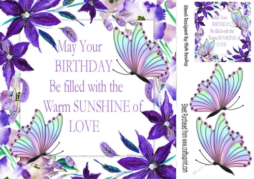 Pretty purple flower and rainbow butterfly frame with sentiment 8x8