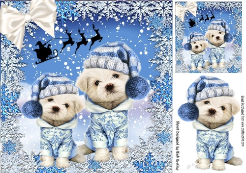 cute puppies in the snow santa flying over 8x8