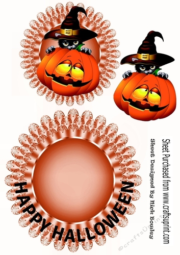 Halloween cat in hat with pumpkin rocker