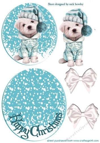Lovely puppy in turq, snow rocker with bows (turq)