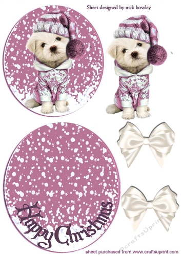 Lovely puppy in pink snow rocker with bows (pink)