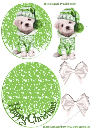 Lovely puppy ingreen, snow rocker with bows (green)