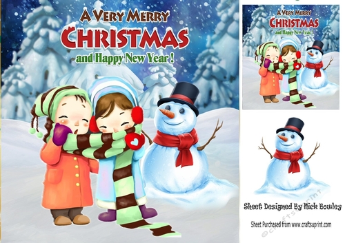 Winter kids with snowman 8x8