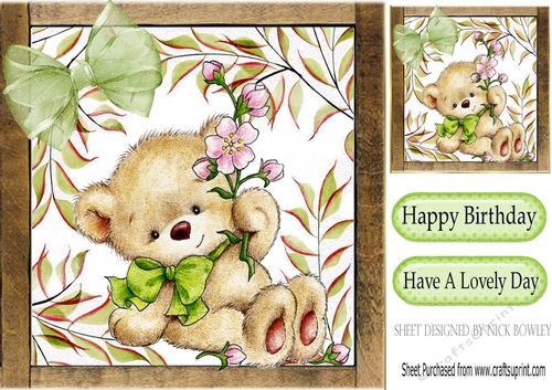 cute little bear with flowers in leaf frame 8x8