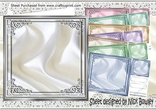 8 Lovely Coloured Ornate corner stacked Card fronts with satin 8x8