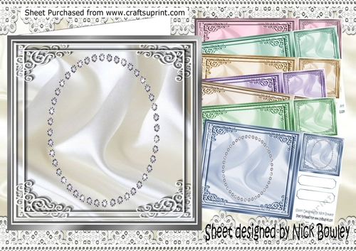 8 Lovely Coloured Ornate corners with oval diamond centres Card fronts with satin  8x8