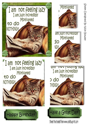 Lazy cat in armchair not motivated (green) pyramids