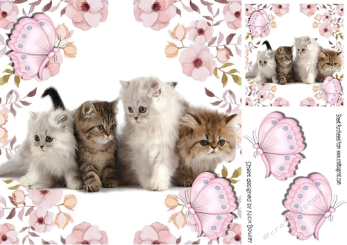 four sweet little kittens in a flower frame with butterflies frame 8x8