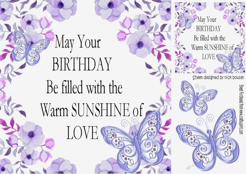 Sunshine with love card front  with flowers and purple butterflies 8x8