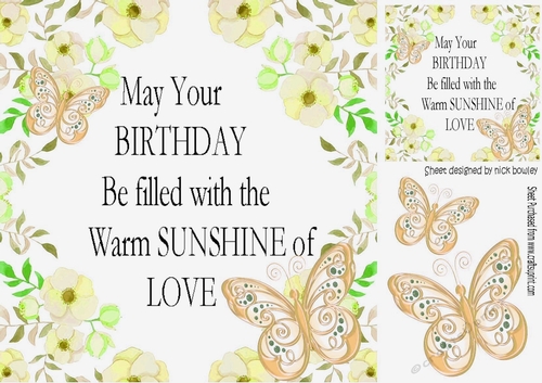 Sunshine with love card front  with flowers and peach butterflies 8x8