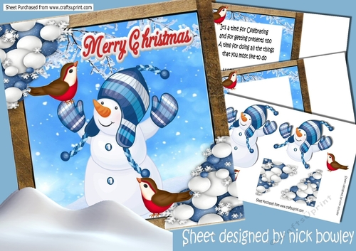 Cute snowman with friendly robins in the snow 8x8 Mini kit