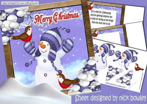 Cute snowman with friendly robins in the snow 8x8 Mini kit (purple)