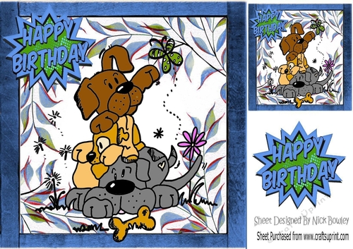 Mischief pile of dogs playing blue frame 8x8