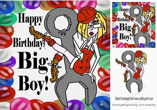 Happy Birthday BIG BOY Lady in red balloon frame 8x8