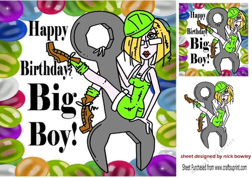 Happy Birthday BIG BOY Lady in Green balloon frame 8x8