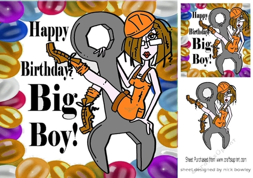 Happy Birthday BIG BOY Lady in Orange balloon frame 8x8