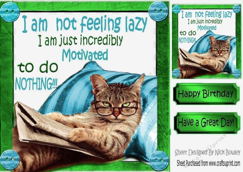Lazy kitty in armchair not motivated 8x8 (turq)