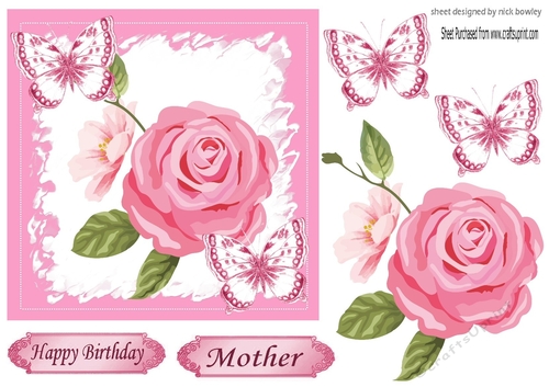 Pretty pink painted roses with butterflies 5x5