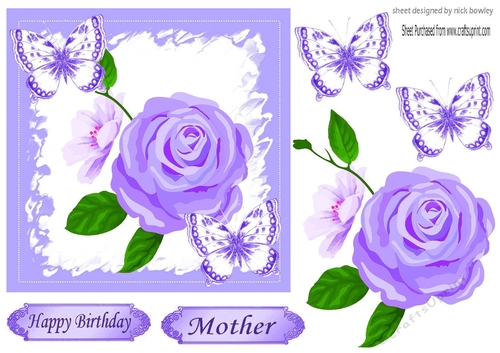 Pretty purple painted roses with butterflies 5x5