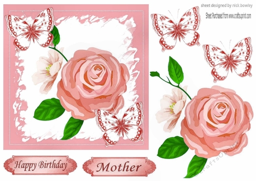 Pretty peach painted roses with butterflies 5x5
