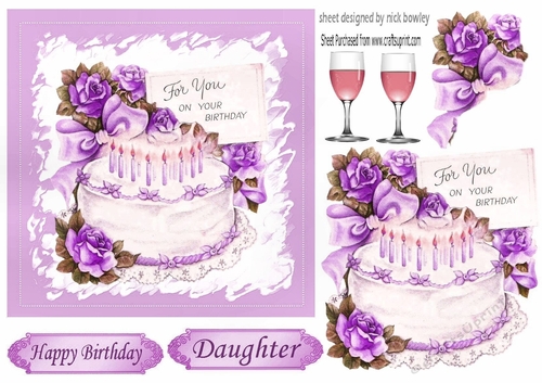 lilac roses with birthday cake and wine 5x5