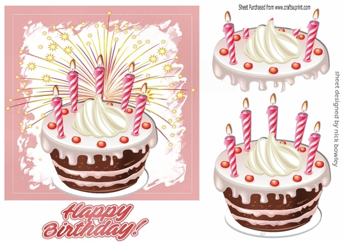 Yummy birthday cake with pink icing with candles 5x5