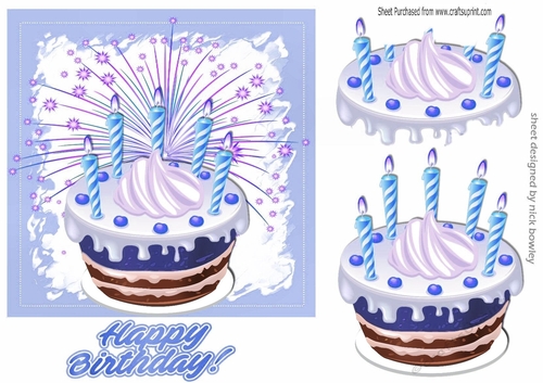 Yummy birthday cake with blue icing with candles 5x5