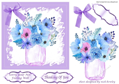 Get well! nice vase of painted flowers in lilac 5x5