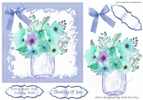 Get well! nice vase of painted flowers in blue 5x5