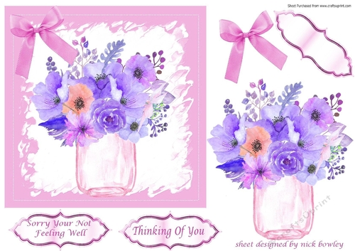 Get well! nice vase of painted flowers in pink 5x5