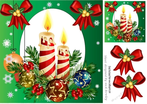 Lovely stripe christmas candle arrangement with baubles 8x8