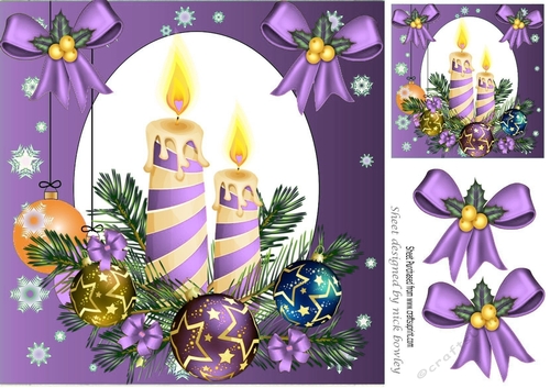 Lovely stripe christmas candle arrangement with baubles (purple) 8x8