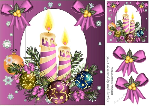 Lovely stripe christmas candle arrangement with baubles (pink) 8x8