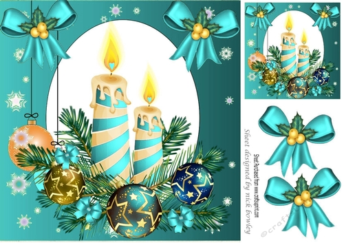 Lovely stripe christmas candle arrangement with baubles (turq) 8x8