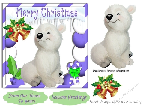 cute baby polar bear in purple festive christmas frame