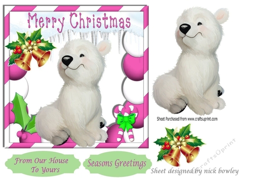 cute baby polar bear in pink festive christmas frame