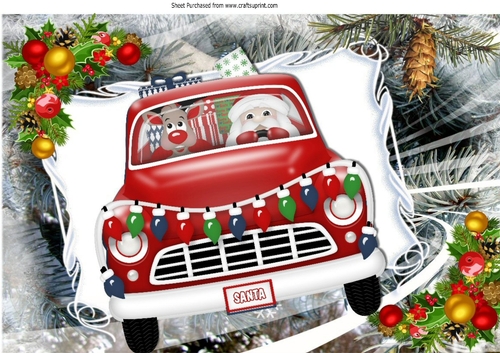 Santa in red car with rudolph A4